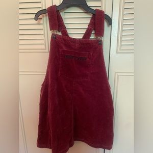 Hot Topic Dark Red Corduroy “Get Lost” overall dress